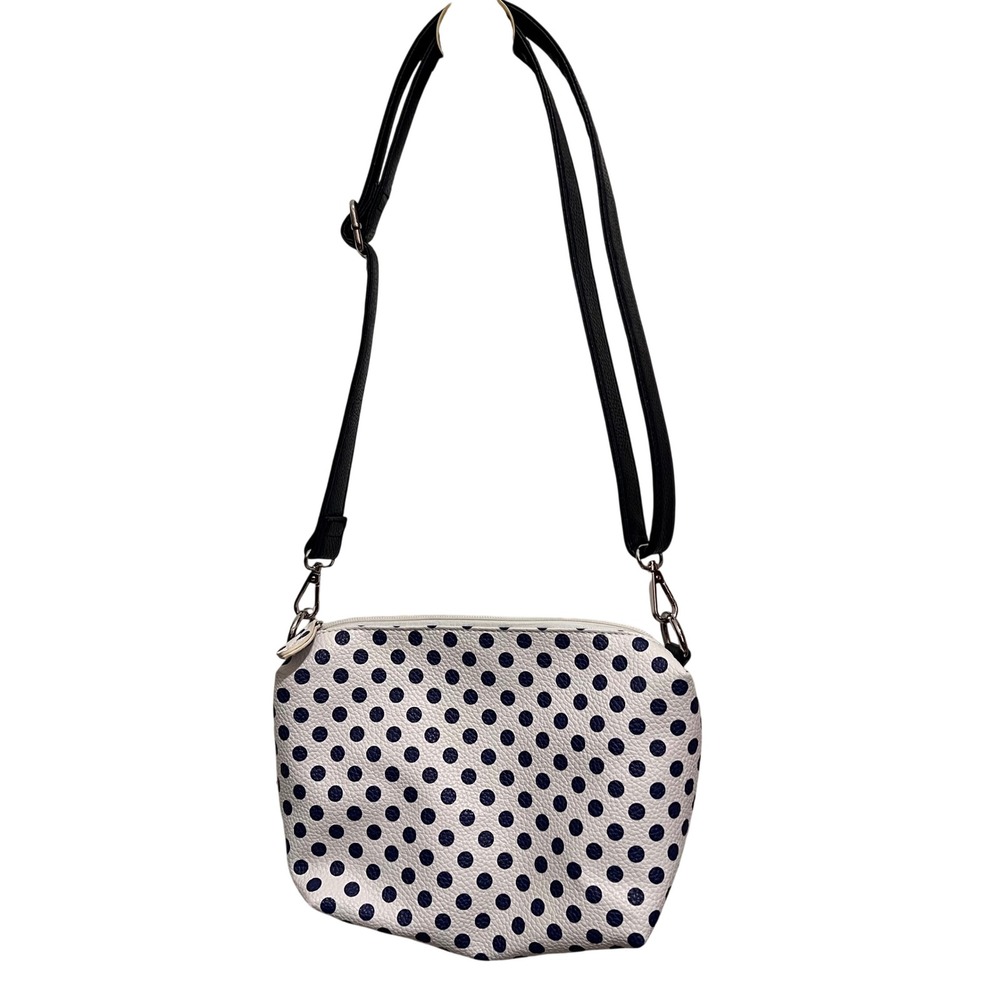 Imoshion Polka Dot Crossbody Bag Navy Blue White Pebbled Faux Leather mint cond.